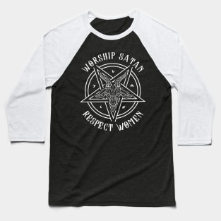 Worship Satan Respect Women - Satanic Baphomet Goat Head Baseball T-Shirt